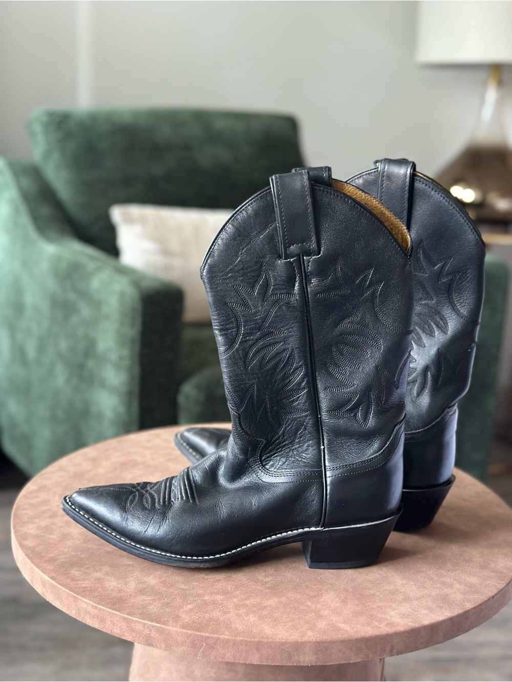 Justin Boots Black Leather Western Ankle Booties